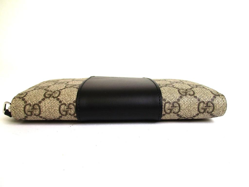 Authentic GUCCI Beige GG Coating Canvas Black Leather Round Zip Long Wallet #b097  Open Box