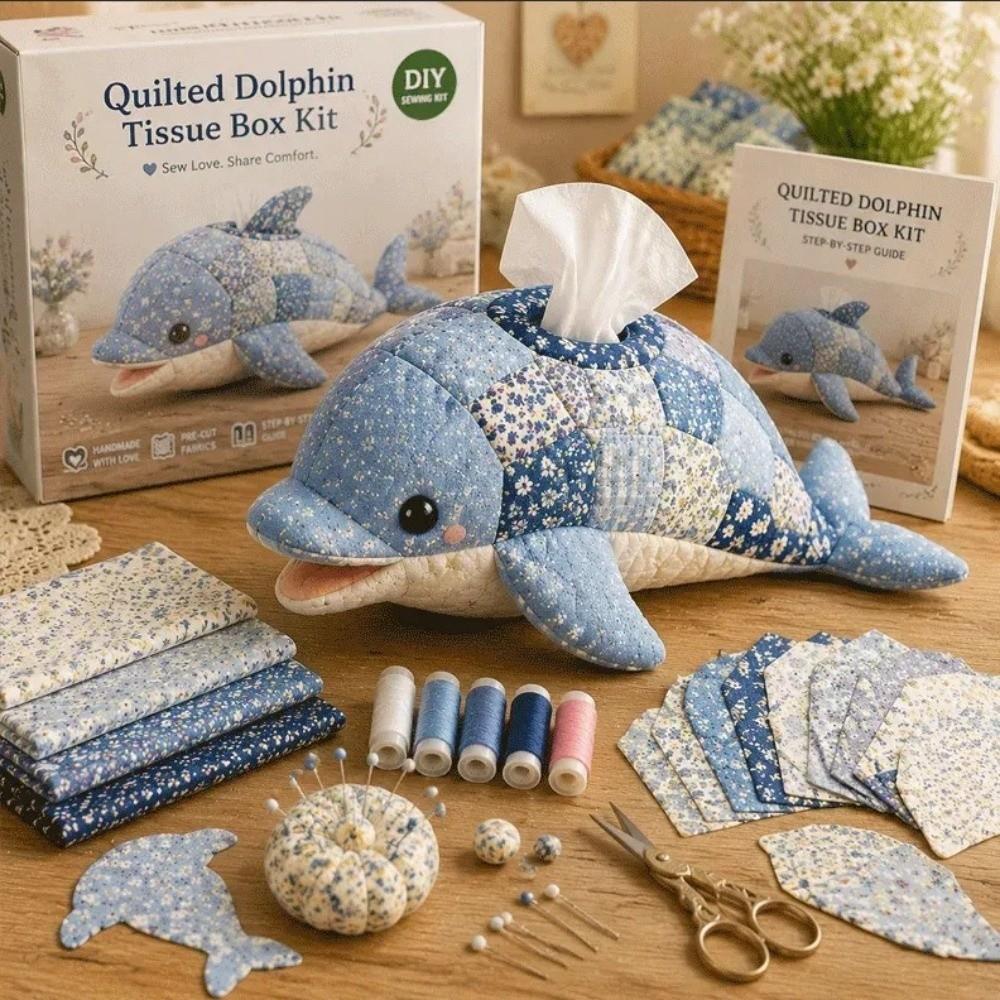 Patchwork Design Tissue Box DIY Kit Pre-Cut Fabric Handmade Tissue Holder For Bedroom Decor