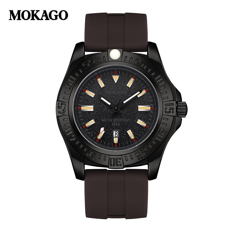 Mokaga Men's High-End Waterproof Quartz Watch with Simple Calendar & Luminous Stripe Markers