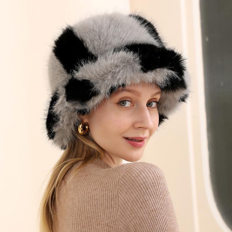 Autumn and Winter Fur Hats, Children's Zebra Patterned Fisherman Hats, Warm Plush Basin Hats