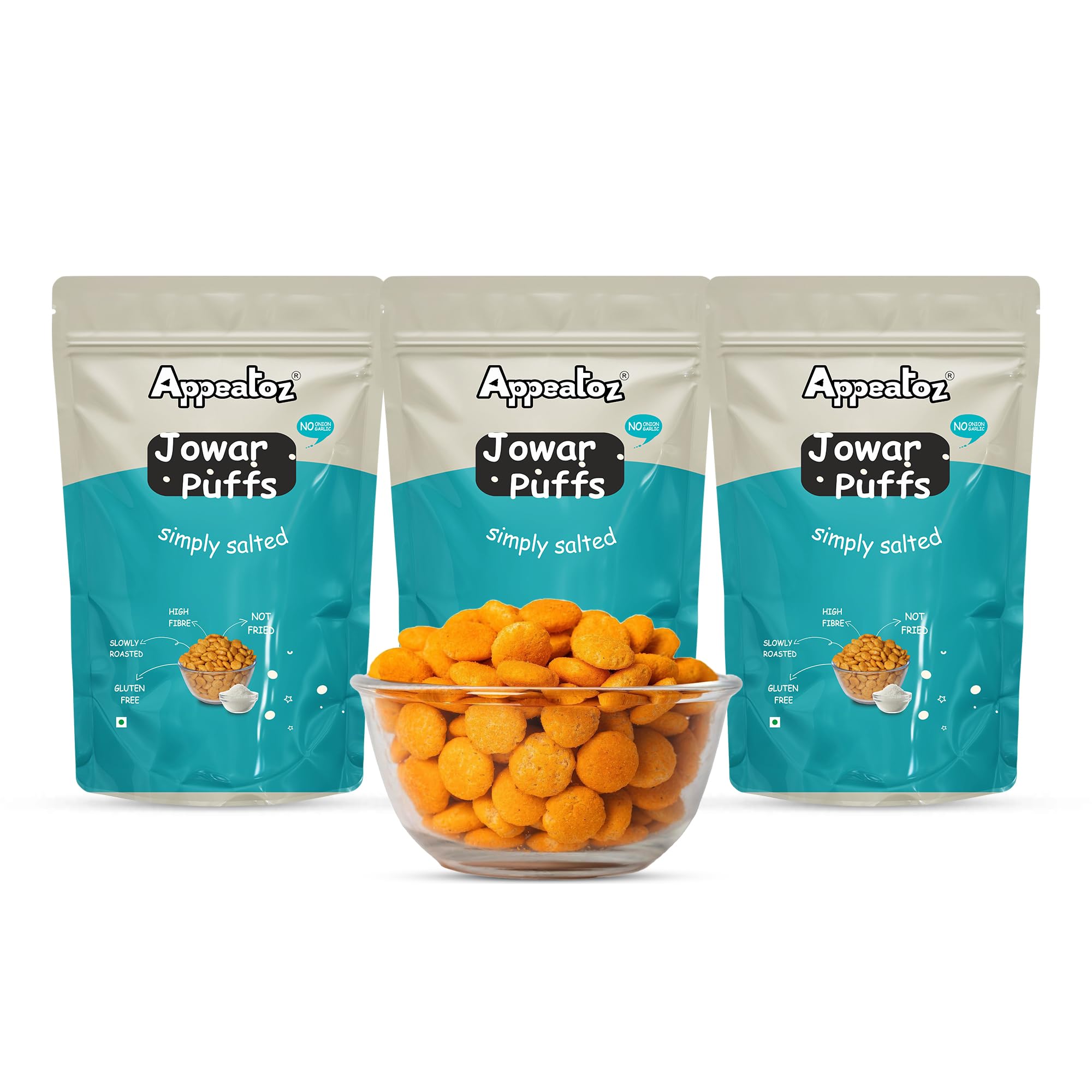 

Appeatoz Jowar Puffs Simply Salted | Pack of 3 | Baked Not Fried | Gluten-Free Snack | Roasted & Light | No Added Sugar | High Protein & Fiber |