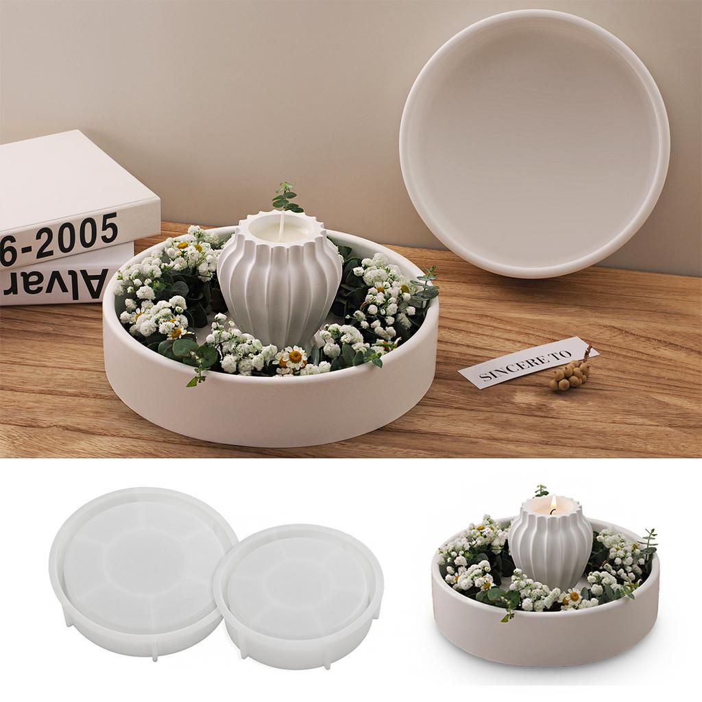 Round Candle Tray Silicone Mold Cement Flower Pot Candle Deep Tray Mold DIY Concrete Storage Bowl Handmade Resin Mold Home Decor