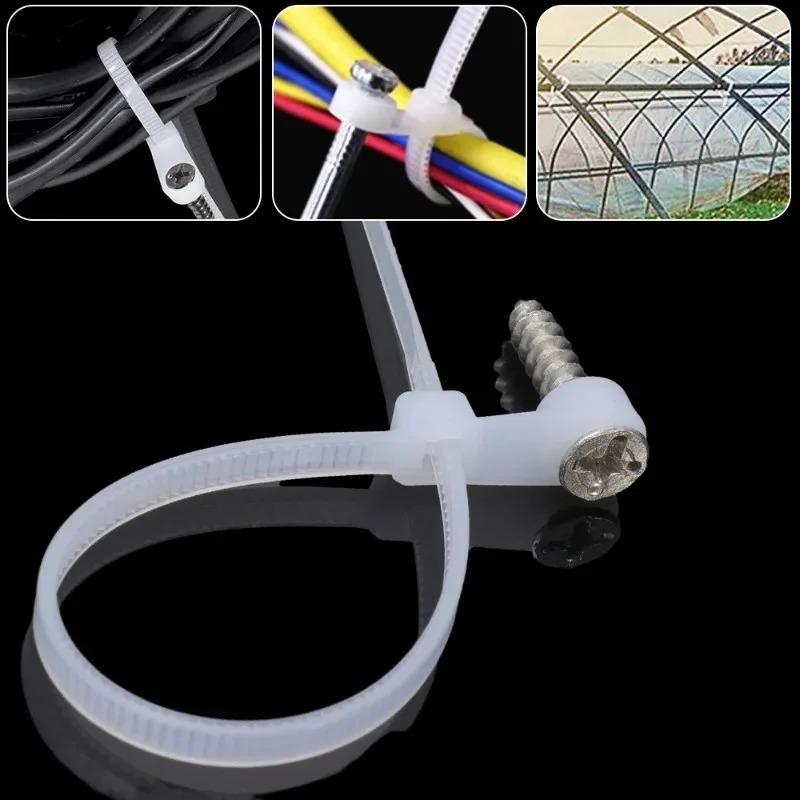 Screw Hole Cable Ties Fixed Head Reusable Nylon Straps Low Temperature Resistant Self Locking Fasteners for Outdoor Home Office