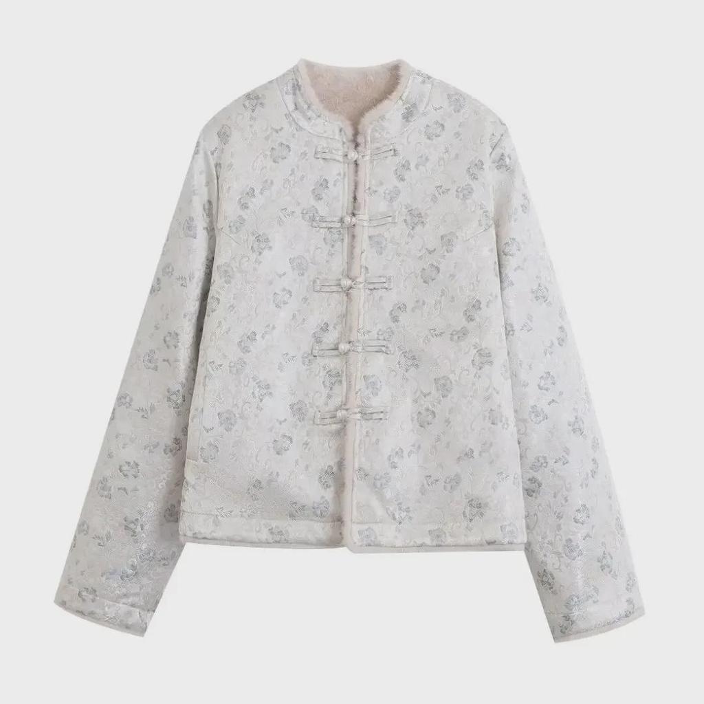 Women's Retro Jacquard Double-Sided Button Fur Coat - Stylish Chinese Autumn/Winter Top