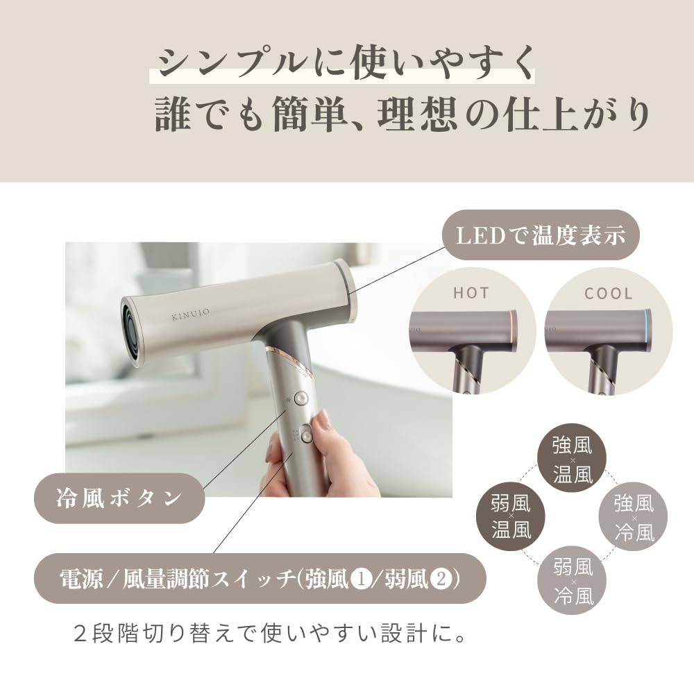 KINUJO Voyage Hair Dryer Internationally Far Includes Gift [Official] HW001, Compatible, Ultra-High Airflow, Ultra-Lightweight, Infrared, Compact,