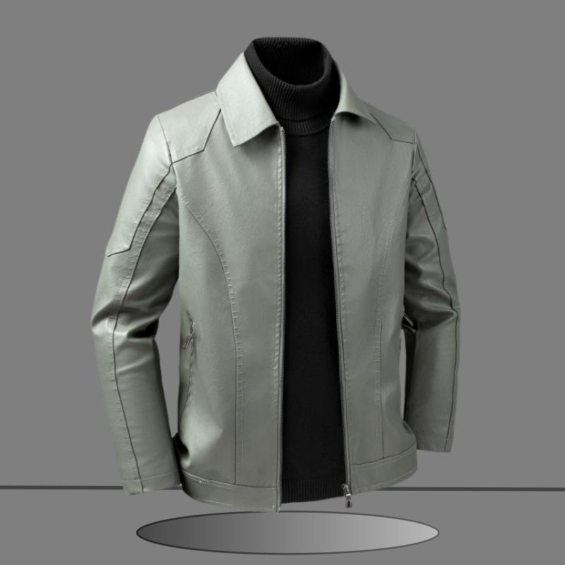 

Весенне-осенняя куртка из мягкой кожи, мужская модная повседневная куртка с лацканами, приталенная, трендовая кожаная куртка 6XL светло-зеленый