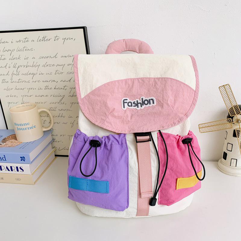 Koreansk Färgblock Förskole Ryggsäck: Trendig Utomhusväska för Tjejer, Förälder-Barn Stil