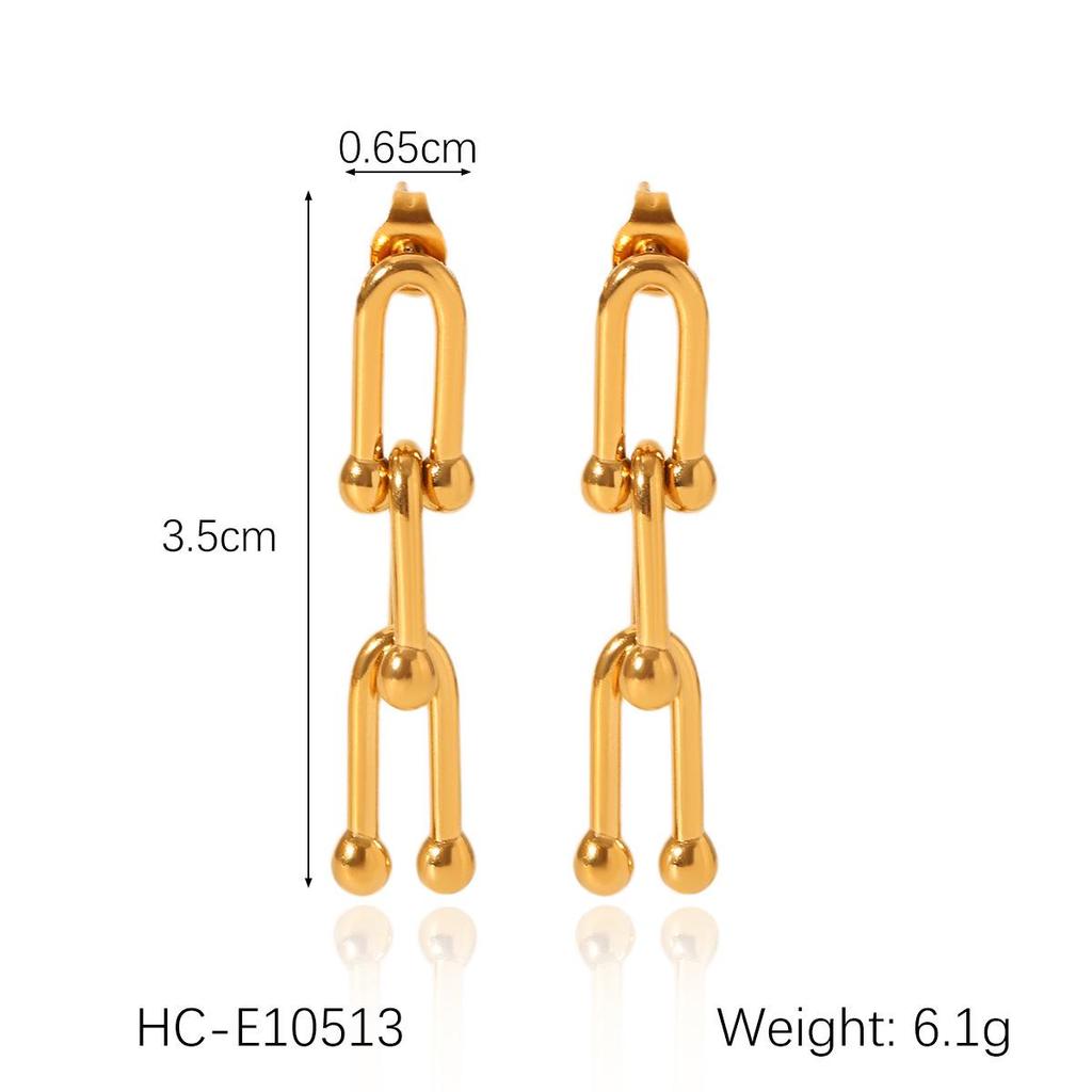 "Trendy U-Shaped Horseshoe Stainless Steel Necklace & Non-Fading Titanium Steel Bracelet with Lock Buckle Earrings"