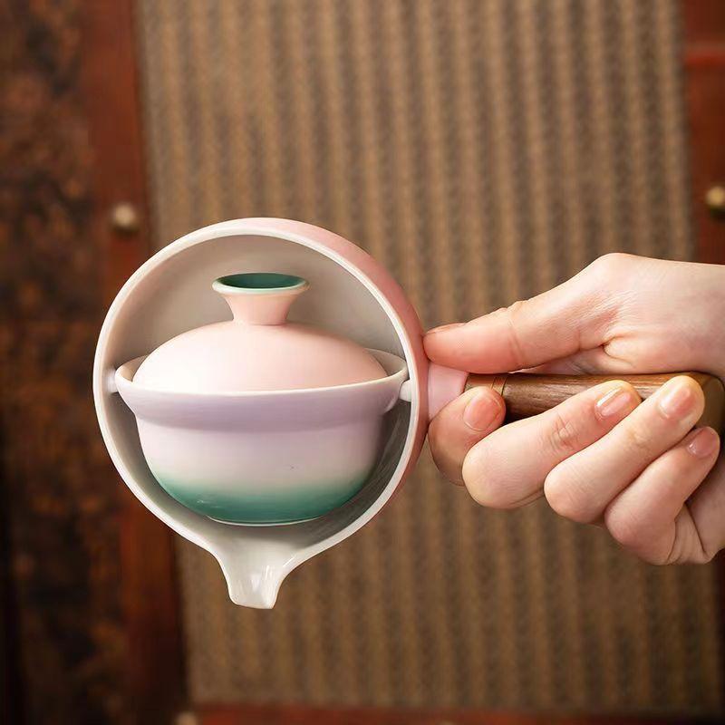 Set de ceai Lazy Brewing Home japonez cu o oală și patru cești, tavă de ceai, set de ceai portabil de călătorie, ceramică, oală cu mâner lateral rotativă