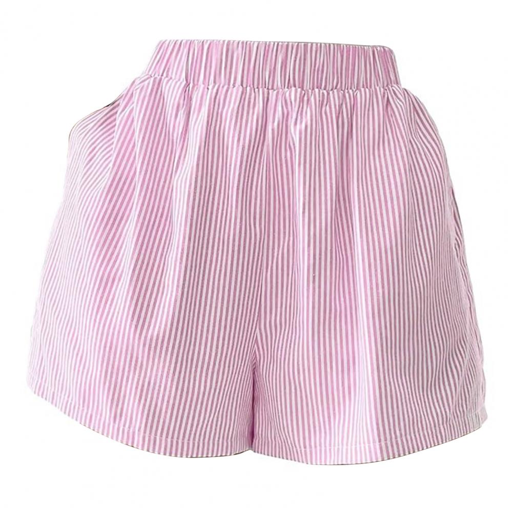 Sommer-Shorts für Damen, gestreifter Druck, hohe elastische Taille, Pyjama-Shorts, Homewear, Strand-Shorts, lässige Schlaf-Shorts