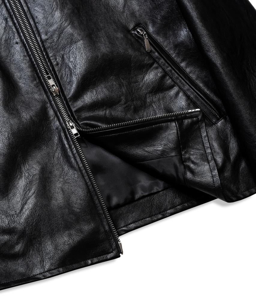 Vastic Collarless Western Leather Jacket_Black