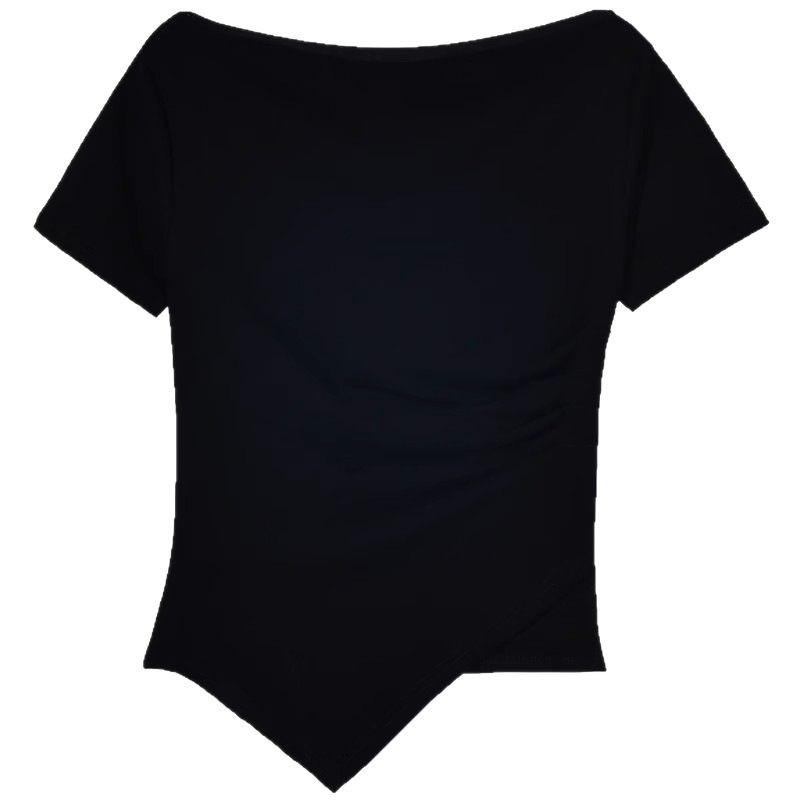 2025 Women’s Irregular One-Shoulder Slimming Loose French Style Off-Shoulder Short-Sleeved Top