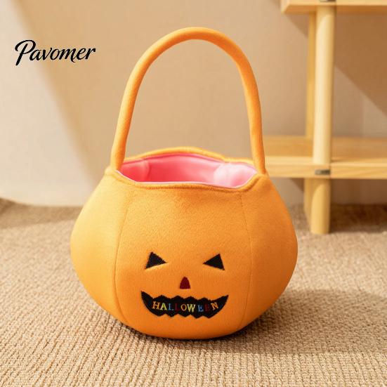 Pumpkin Decor for Kids Halloween Candy Bags Kids, Reusable Trick or Treat Gift Baskets Bucket, Cute Handbag with Handle Party Favors Portable Storage