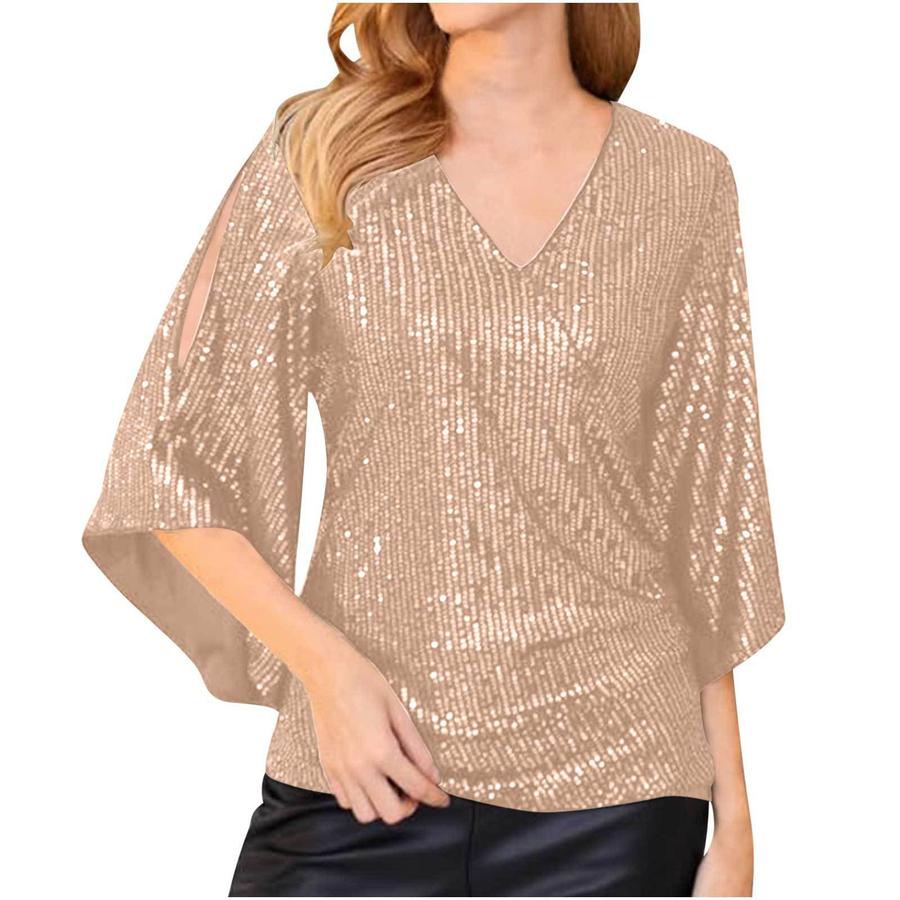 New Loose Long Sleeve Shiny T-Shirt Women Sleeveless Set