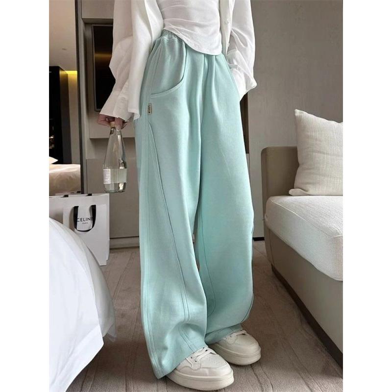 

Новая весенне-осенняя модная уличная спортивная одежда, брюки с высокой талией, мешковатые, свободные, облегающие, универсальные, однотонные, повседневные, с широкими штанинами 140 синий