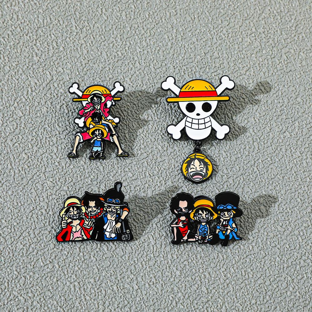 4 Pcs Childhood Cartoon Brooch Handsome Portgas·D· Ace Enamel Pin Metal Badge Jewelry Clothing Backpack Accessories Gift