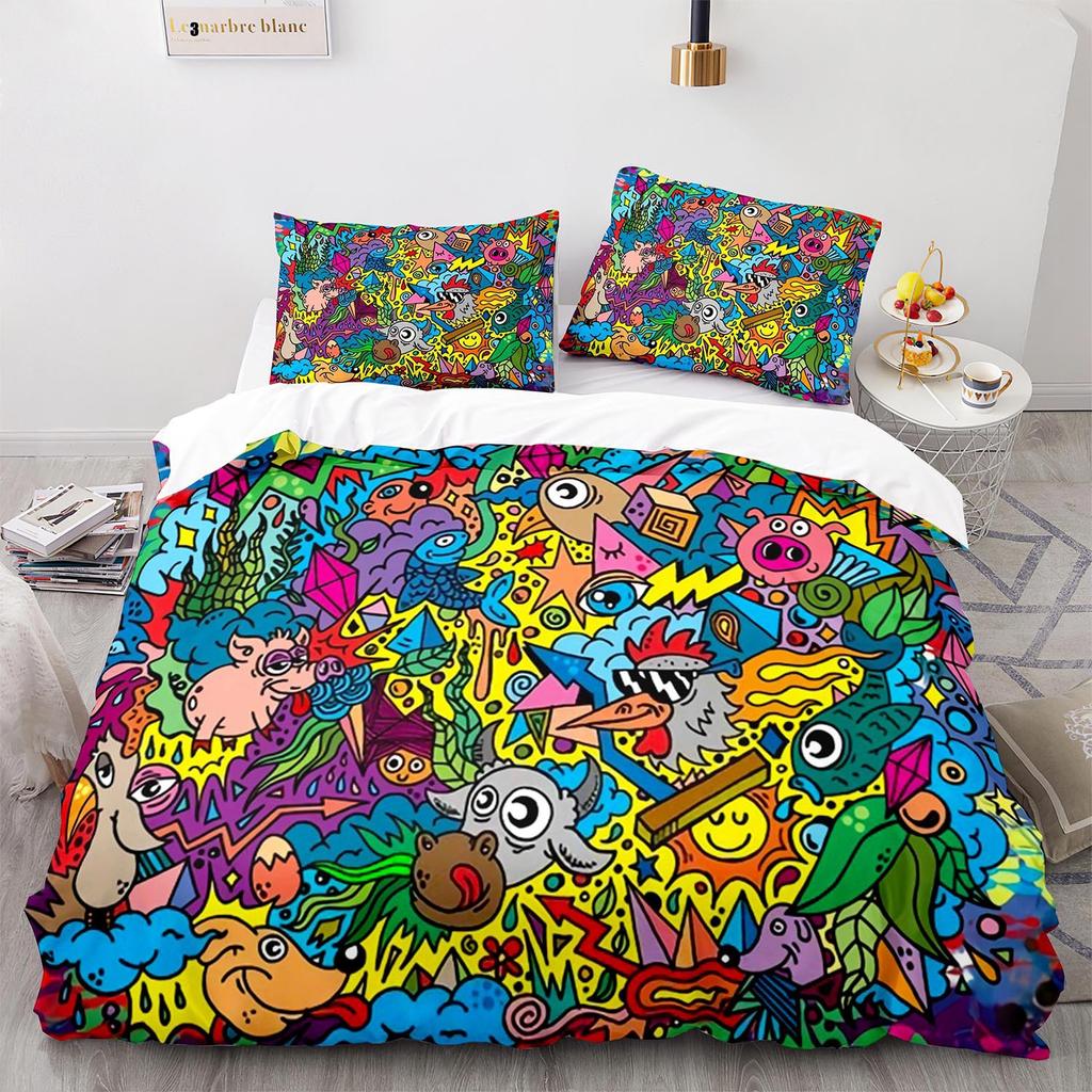 Digital Printing Three-Piece Hip Hop Graffiti Size Quilt Cover 3D