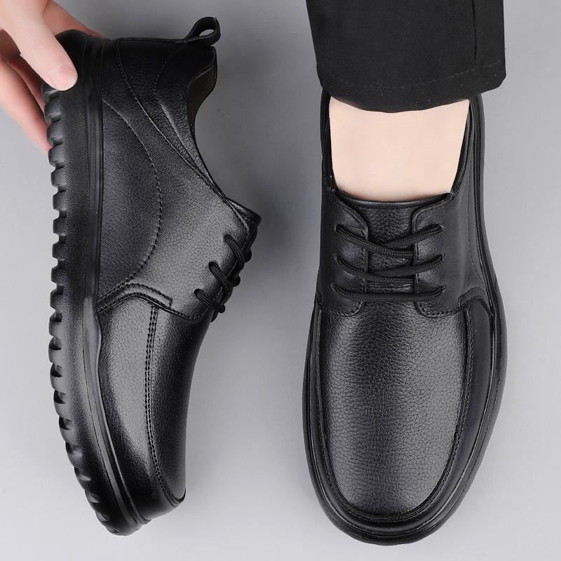 Fashion Fashion Mens Casual Flats Outdoor Man Solid Color Walking Shoes Lace-Up Versatile Business Shoes Genuine Leather Men's Sneakers