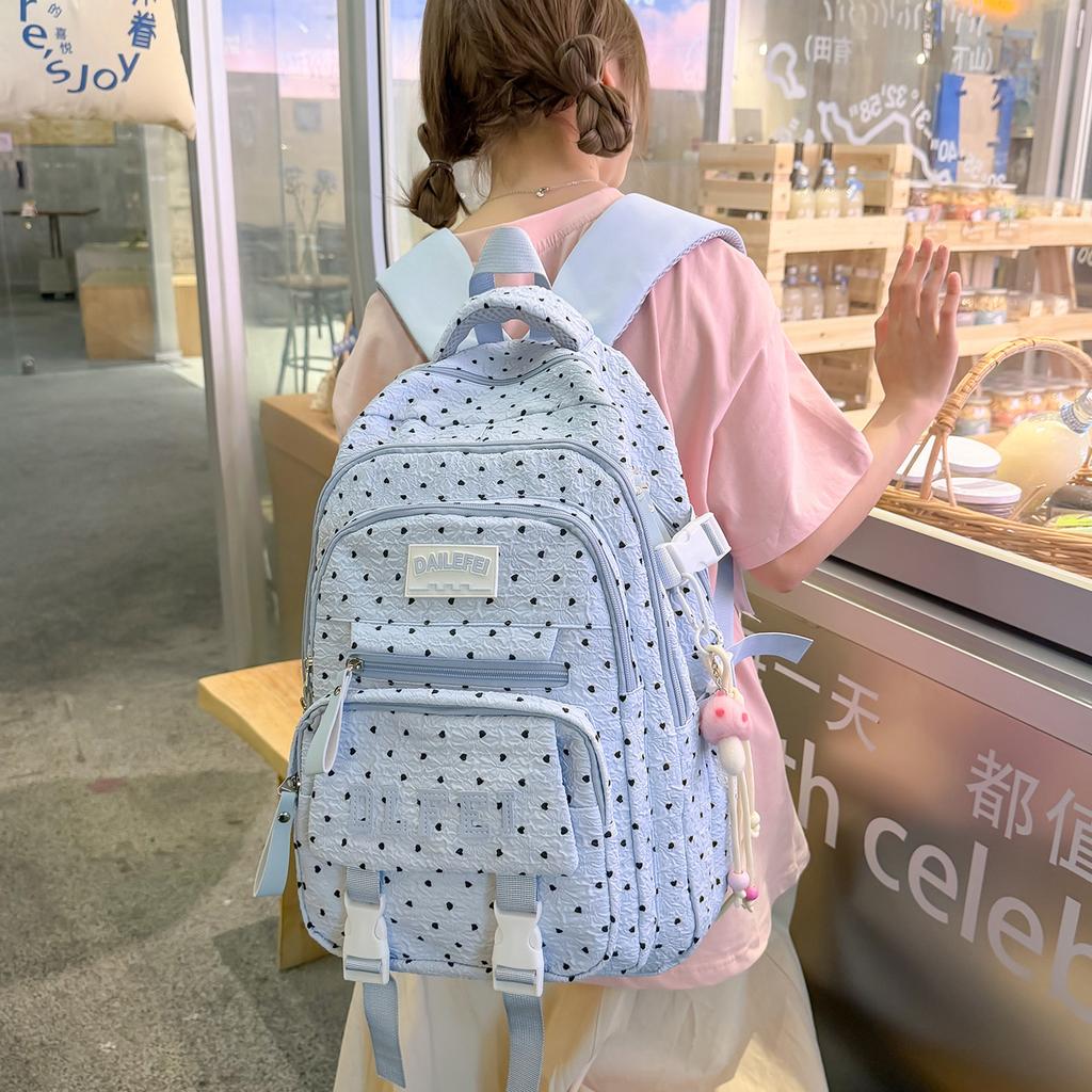 Schoolbag Korean ins Storm Point Three-piece set School bag for junior and high school girls Large capacity burden reduction Backpack
