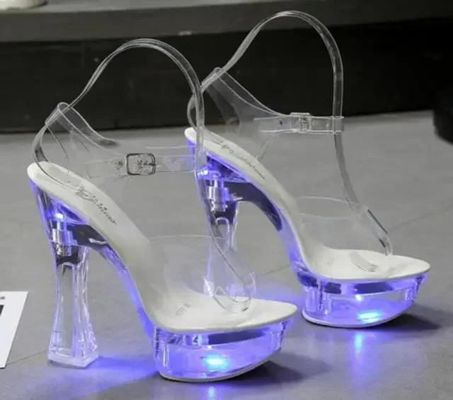 Fashion Designer Sandals Sandalias Women 2025 Summer New Flowers Transparent High Heels 14.5cm Platform Thick Heel Ladies Banquet Shoes