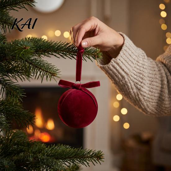 Velvet Christmas Tree Balls 15Pcs Flocking Ball Hanging Ornaments with Bow Decor, Retro Flocked Luxury Holiday Baubles Bubbles for Home Decoration,