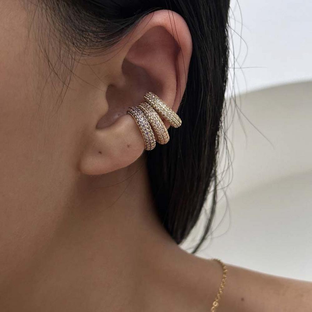 Punk Rhinestones C-Shape Ear Clips for Women Bohemian Ear Cuff Luxury Clip On Earring Female Jewelry Personality Accessories