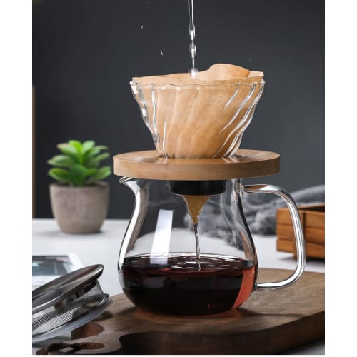 Jumping Leaf Pot, Stovetop Safe, with Measuring Scale, Heat-resistant Glass, Microwave and Dishwasher Safe, Coffee Server with Integrated Tea Strainer