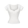 Women's Sweetheart Neck Short Sleeve T Shirt Slim Fit Basic Solid Color Tee