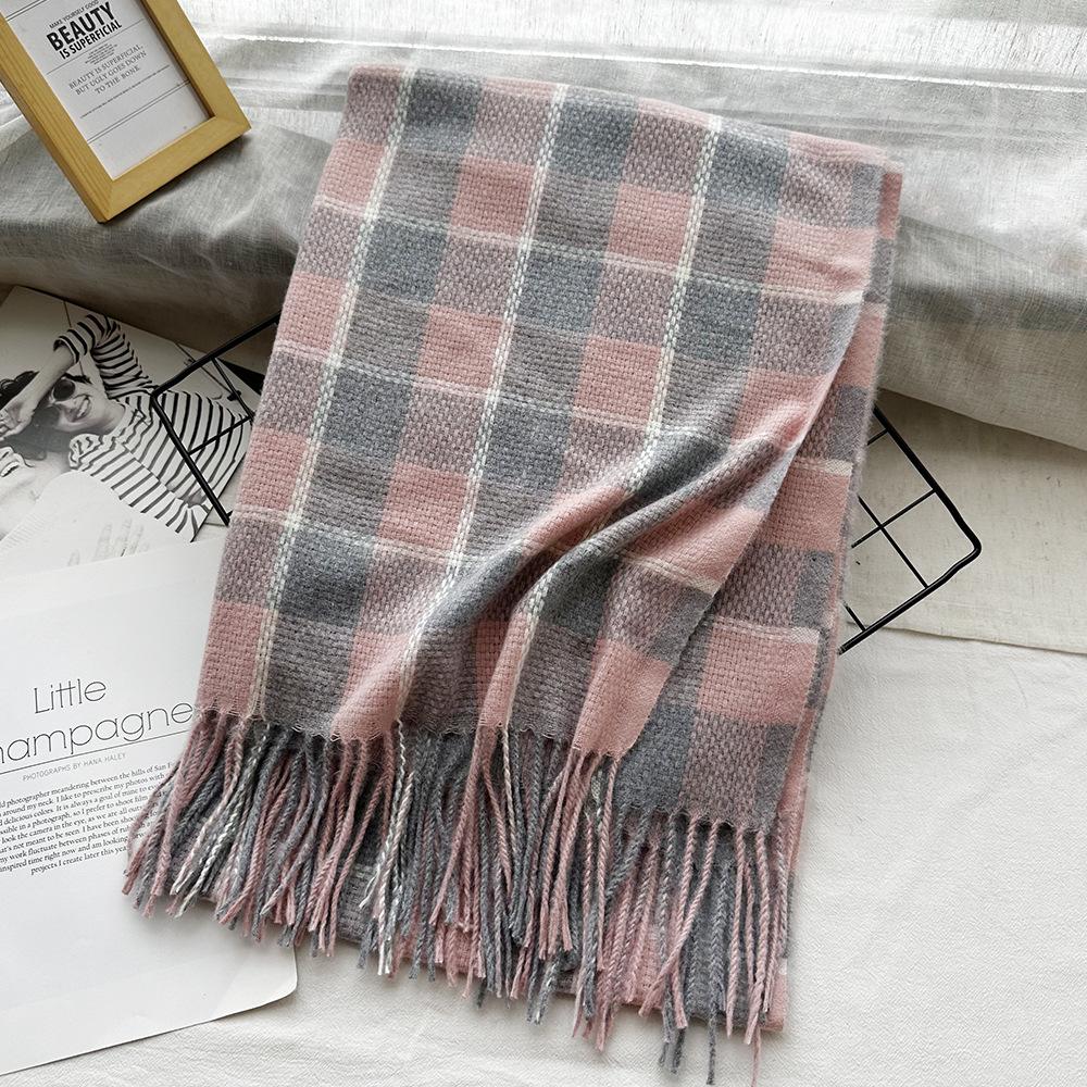 High End Couple Imitation Cashmere Small Plaid Scarf Autumn and Winter Tassel Warm Scarf Fashion Versatile Shawl