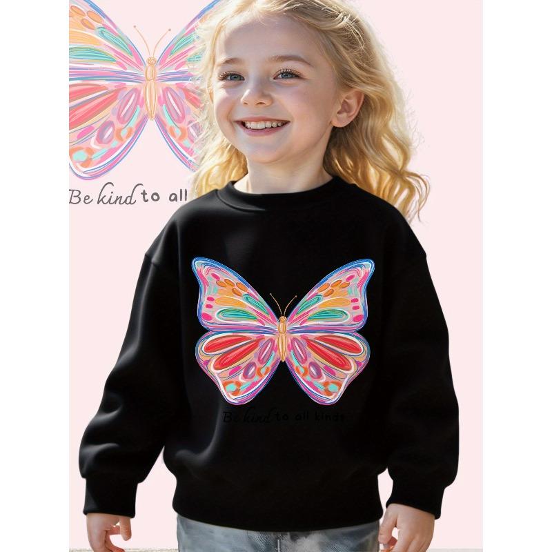 Kids Crewneck Sweatshirt, Vibrant Abstract Butterfly Graphic Print, Soft Cozy Long Sleeve Pullover