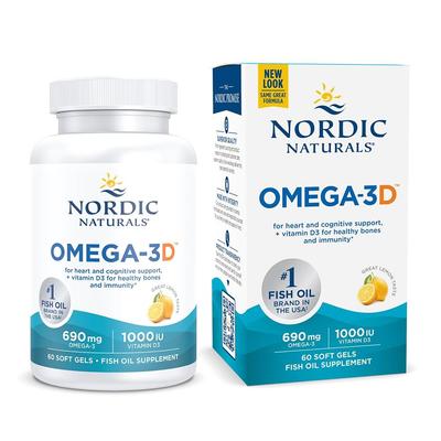 Omega-3D, 690 mg EPA 330/DHA 220 +1000 IU D3, Smak Cytrynowy, 60 Kapsułek Miękkich