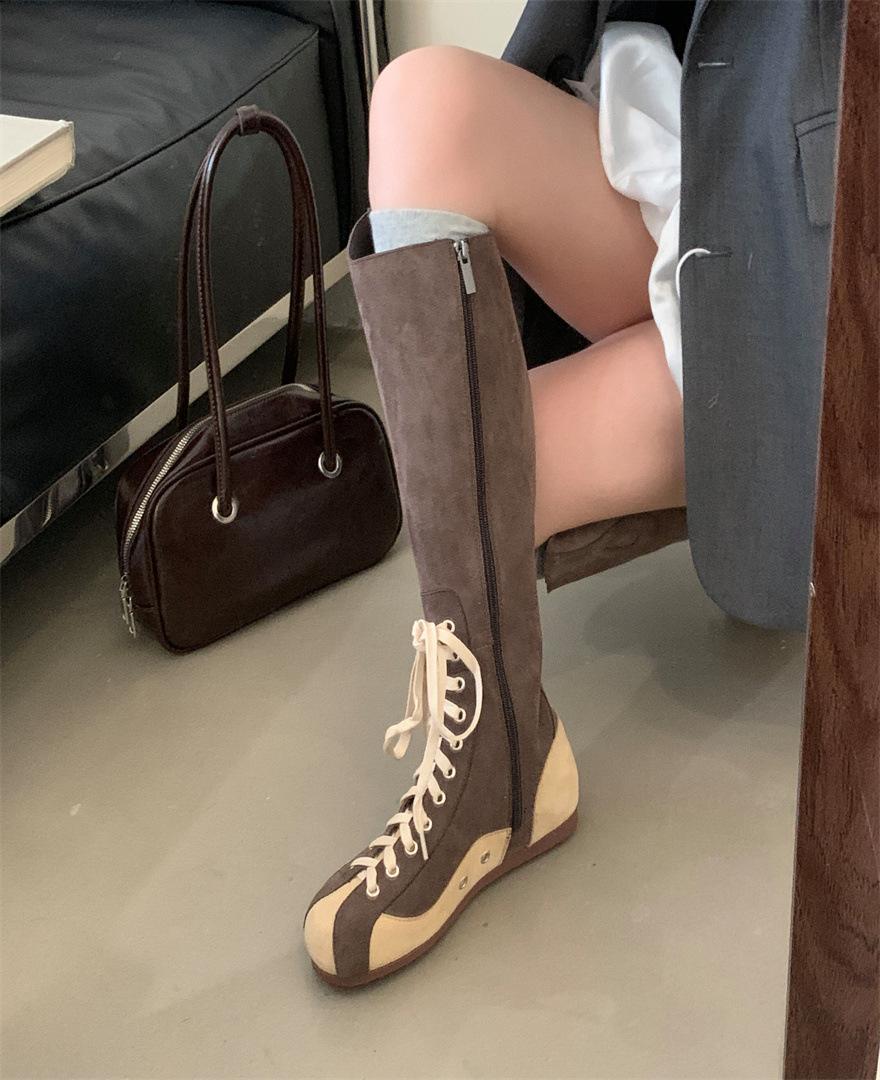

Европа, Америка 2025 новая осень и зима 2025 замшевые полусапоги круглый носок толстый каблук ботинки Мартин женские ботинки на шнуровке 39 светло-коричневого