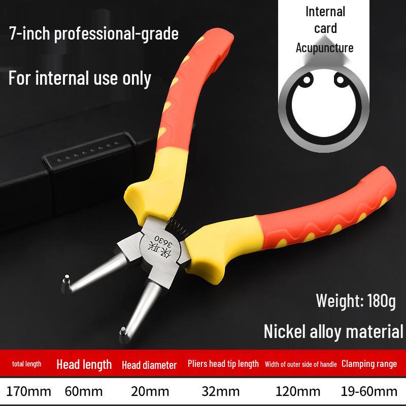 7-Inch Multifunctional Snap Ring Pliers for Internal & External Use - Professional Circlip, Retaining, Expanding, and Spring Pliers