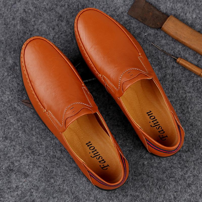 Fashion Classic Business Shoes Genuine Leather Mens Slip on Flats All-match Male Comfortable Loafers Casual Shoes Soft-Soled Moccasins