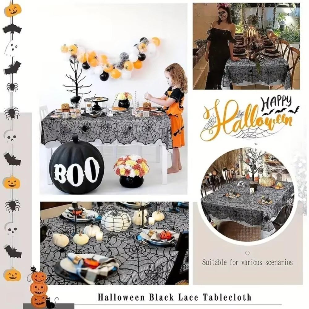 Lightweight Halloween Decoration Portable Spider Web Tablecloth Black Tablecloth  Event Decoration