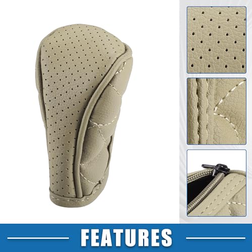 A ABSOPRO Car Shift Knob Cover for Universal Vehicles Interior Shift Gear Cover Trim Accessories Zipper Style Decorative Artificial Leather Beige