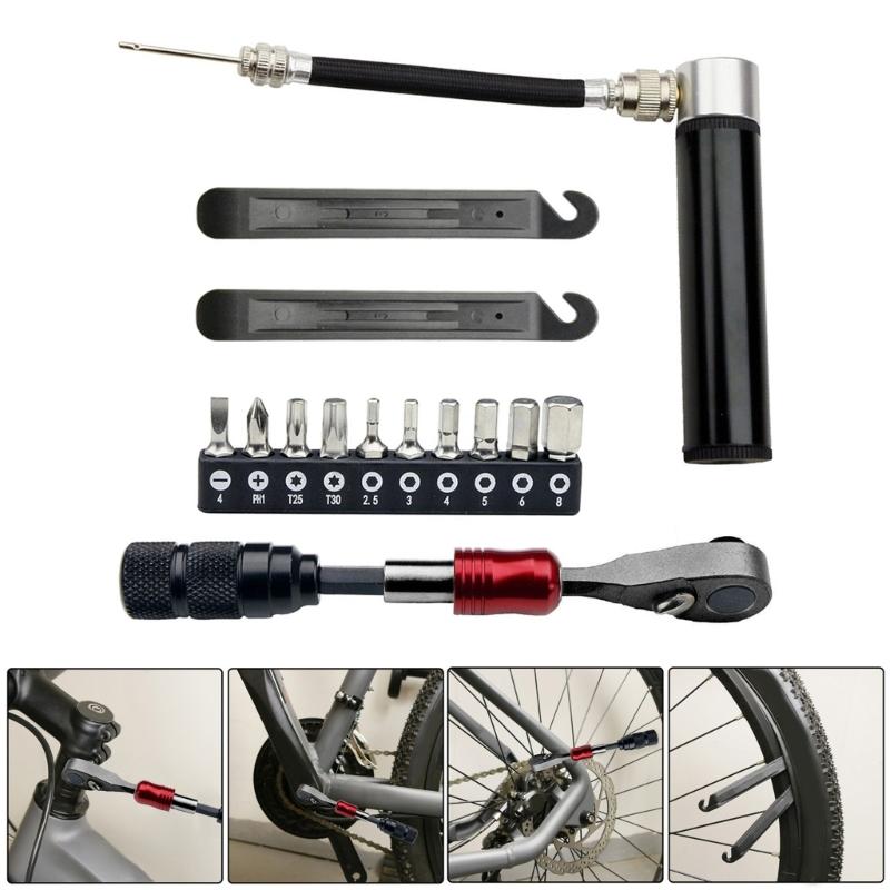 Multifunctional Bike Repair Tool Bicycles Maintenance Tool Ratchet Wrench Set Tire Levers Tire Pump Cycling Accessories