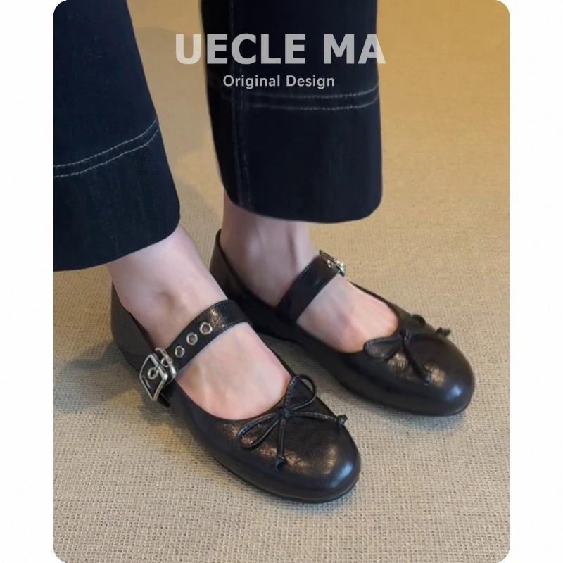 Sheepskin~ Genuine leather single shoes women's versatile flat shoes light mouth ballet shoes bow retro Mary Jane shoes
