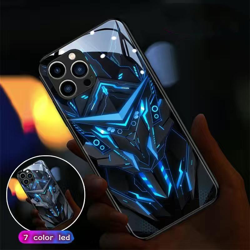 Geometry LED Light Luminous Phone Case For iPhone 16 15 13 Pro 12 Mini 14 Plus 11 XS Max X XR 8 7 Luxury Circuit Call Glow Shell