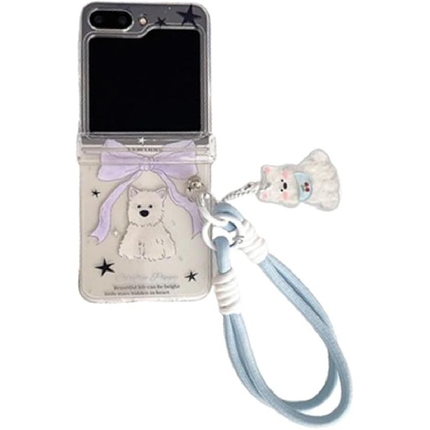 

Чехол для Samsung Galaxy Z Flip 6 (Выпуск 2024 г.),Милый мультяшный бант Собака Щенок Девочки Женщины ТПУ Прозрачный Чехол для телефона с ремешком на запястье (Такса) bow dog