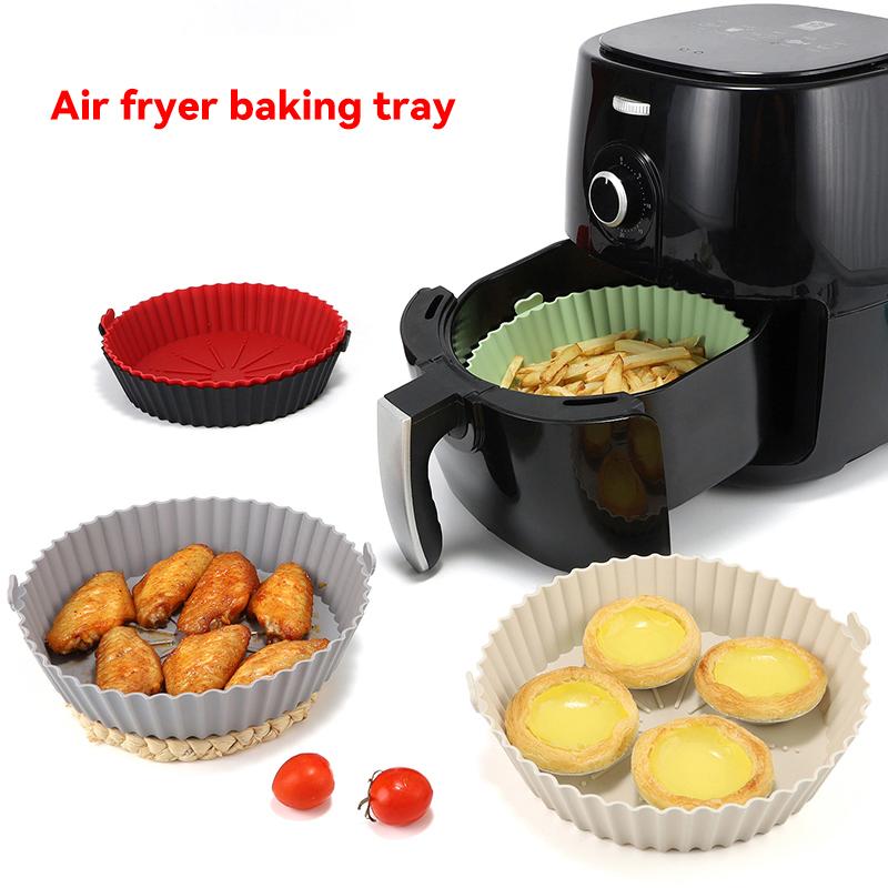 Air Fryer Silicone Baking Tray Mat Circular High-Temperature Resistant Foldable Food Grade Double Ear Baking Tray