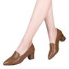2025 spring and autumn new high heels women's middle heel single shoes soft leather shallow mouth soft leather pointed thick heel