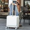 20-inch front-opening trolley case with PC material and password lock.