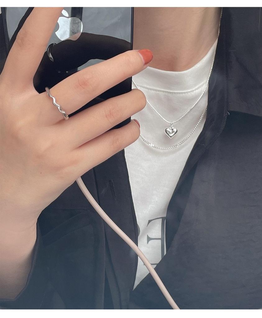 Elegant Korean Double Layer Heart Necklace - Retro Fashion Clavicle Chain for Women