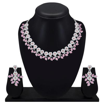 Silver Plated Crystal AD Diamond Necklace Jewellery Set with Earrings for Women and Girls Suits Best Party, Wedding and Any Occasions