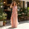 Chiffon Tiered Ruffle Dress Summer One for Women Shoulder