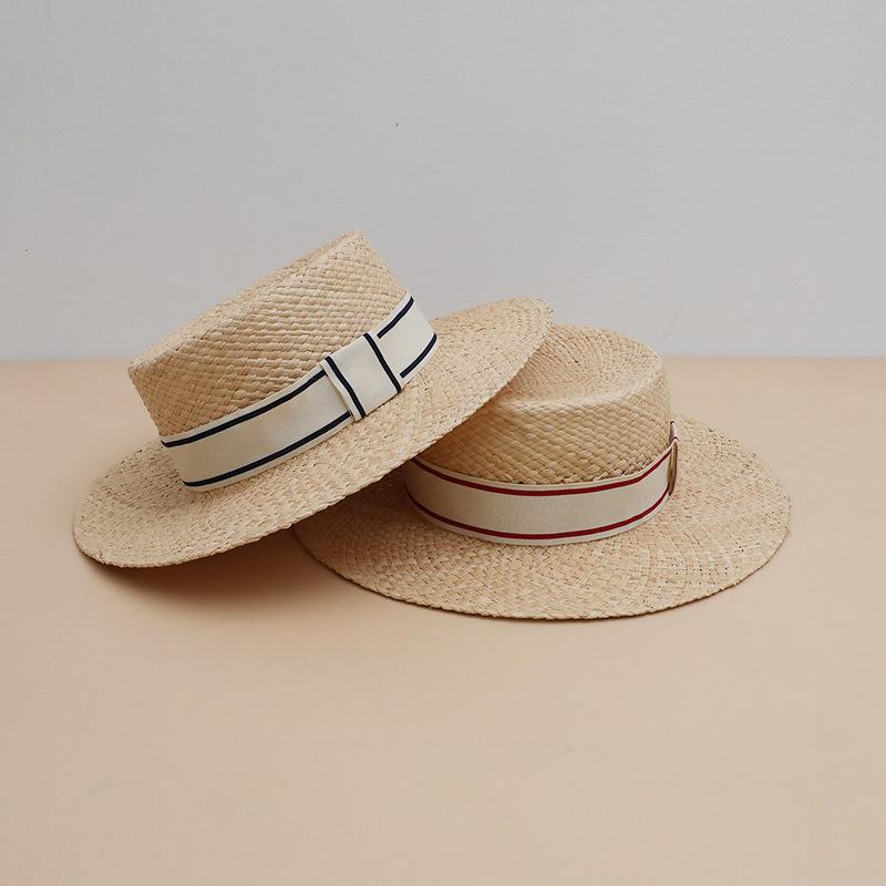 Summer Women's New Raffia Woven Straw Hat Flat Top Flat Brim Top Hat Sunshade Sun Protection French Retro Beach Hat