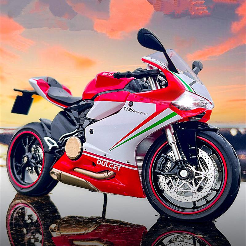 1/12 Ducati 1199 Panigale Alloy Racing Motorcycle Model Diecast Metal Toy Street Sports Motorcycle Model Sound and Light Childrens Gift
