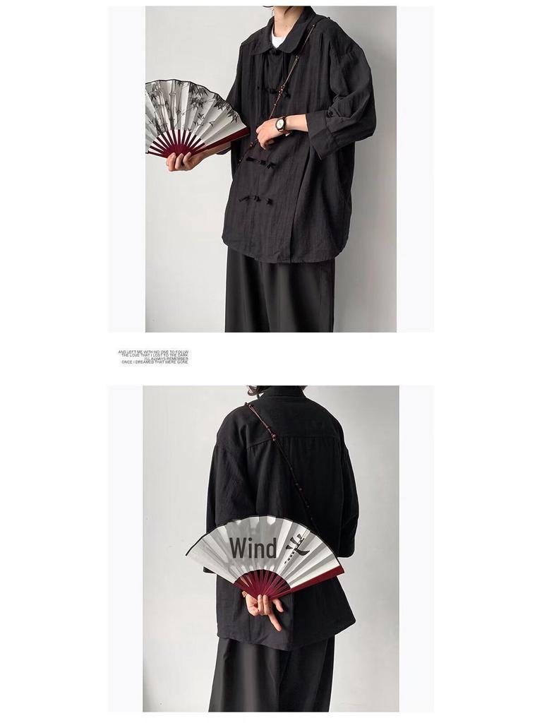 Kids' Summer Retro Tang Suit: Loose Short-Sleeve Cotton & Linen Shirt