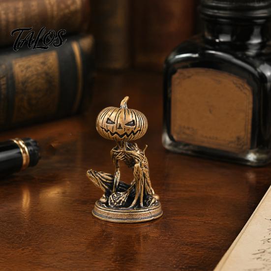 Brass Pumpkin Monsters Ornaments Solid Figurine, Distressed Statue, Vintage Skeleton Mini Figurines Sculpture for Halloween Home Office Table Holiday